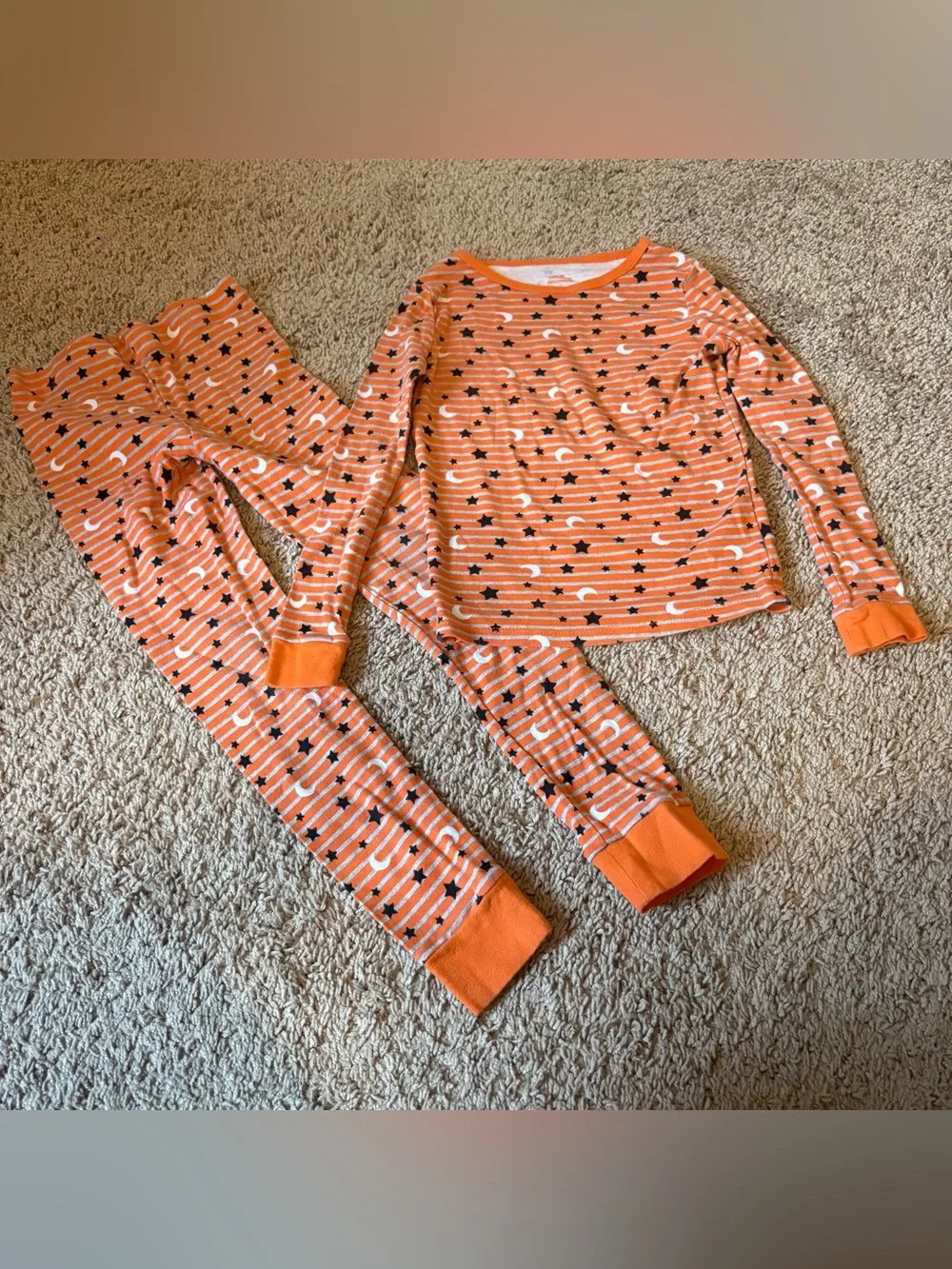 Kids Orange Star & Moon Pajama Set - Long Sleeve size 7
